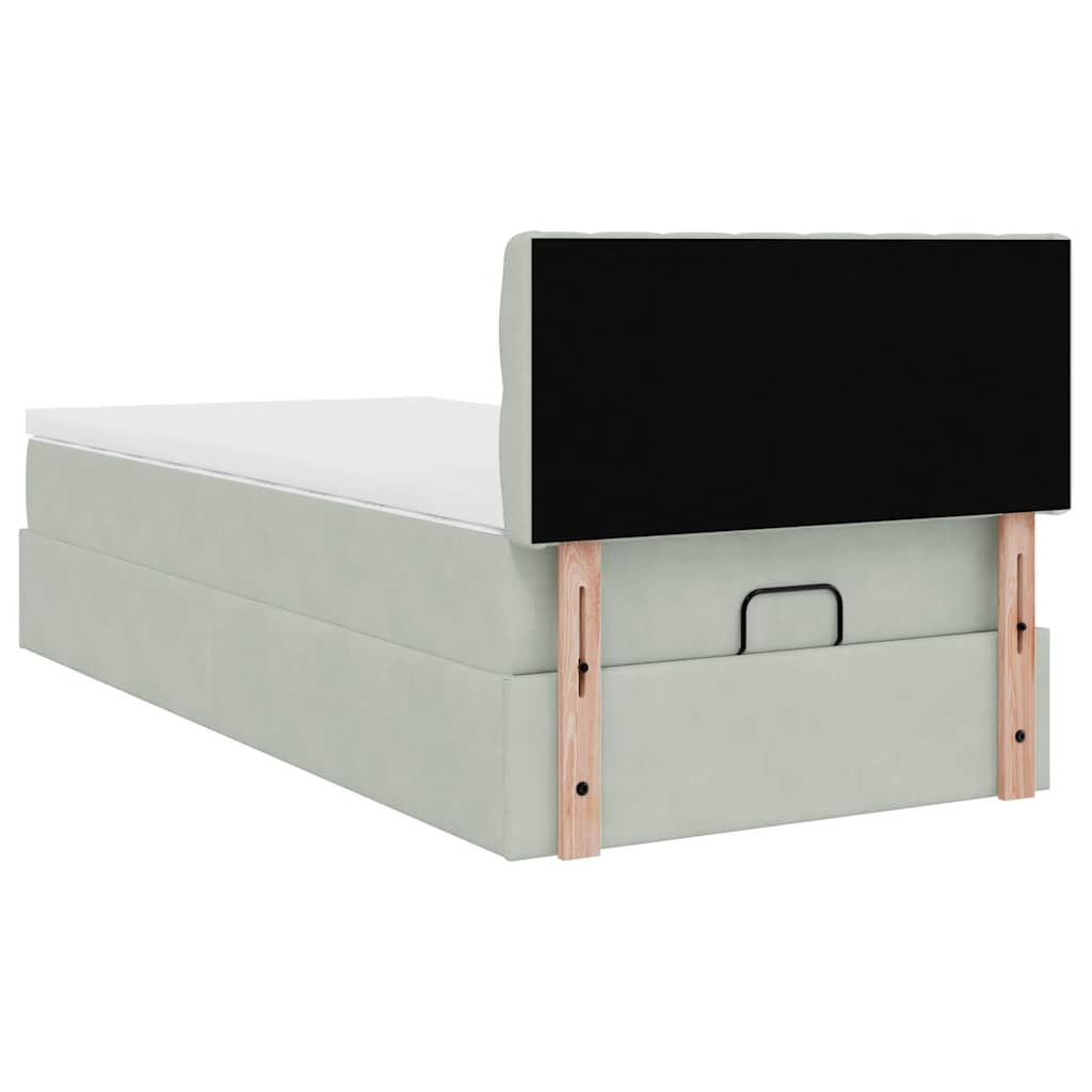 Ottoman-Bett mit Matratze Hellgrau 100x200 cm Samt