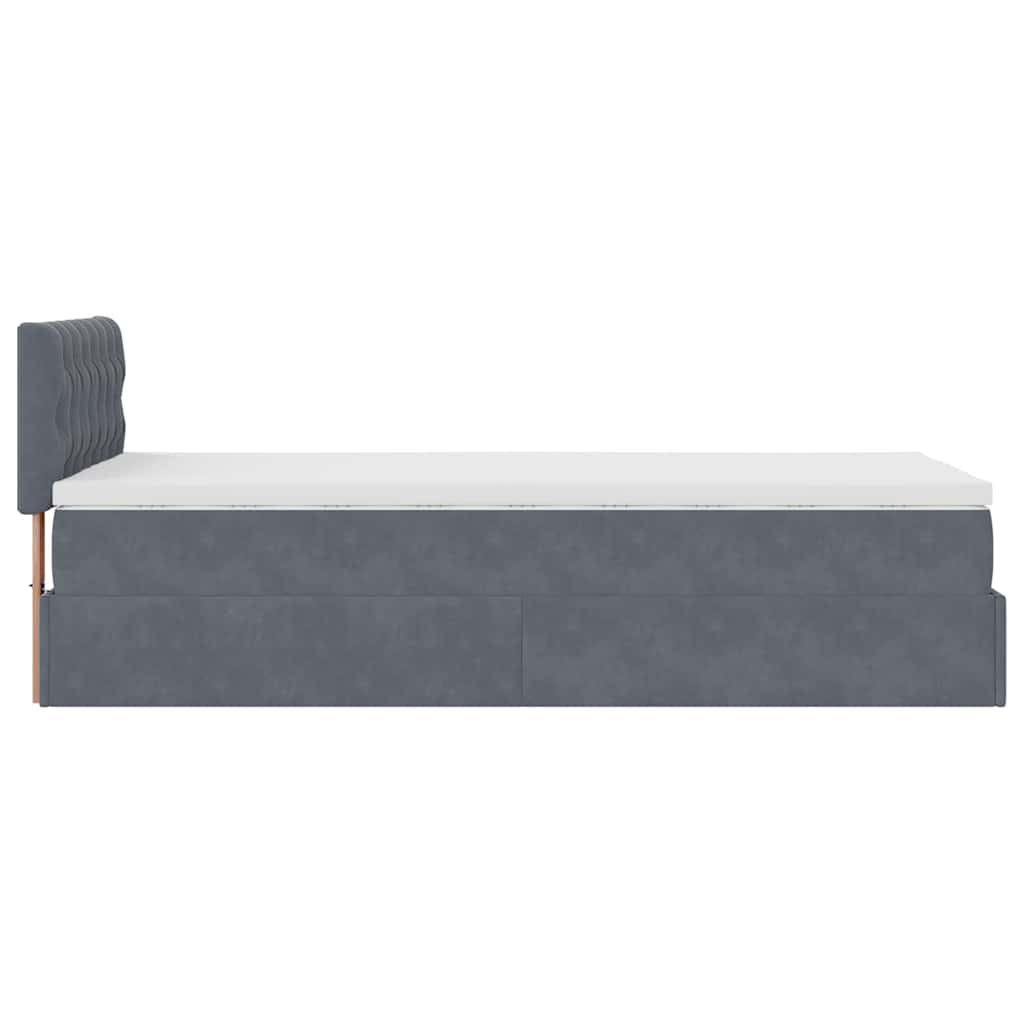 Ottoman bed with mattress dark grey 100x200 cm velvet