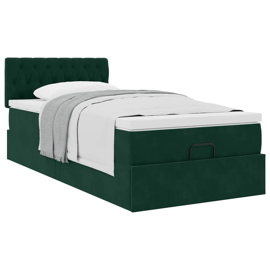 Ottoman-Bett mit Matratze Dunkelgrün 100x200 cm Samt