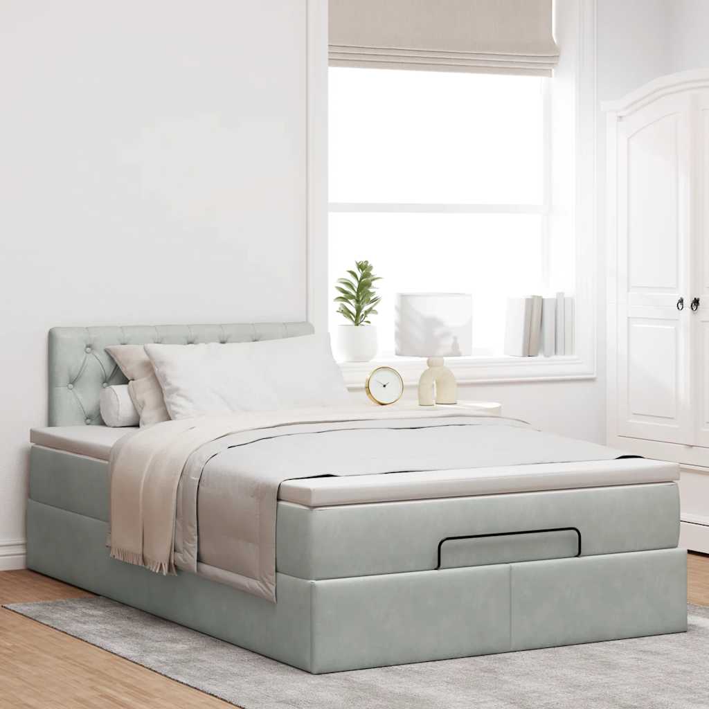 Ottomanische Bett mit Matratze Hellgrau 120x190 cm Samt