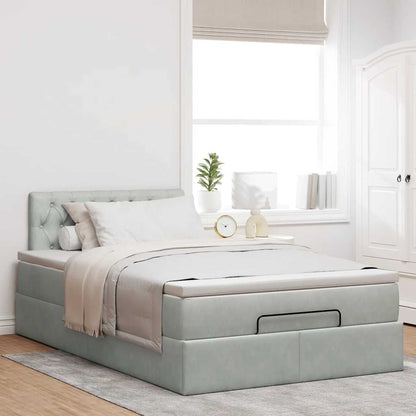 Ottomanische Bett mit Matratze Hellgrau 120x190 cm Samt
