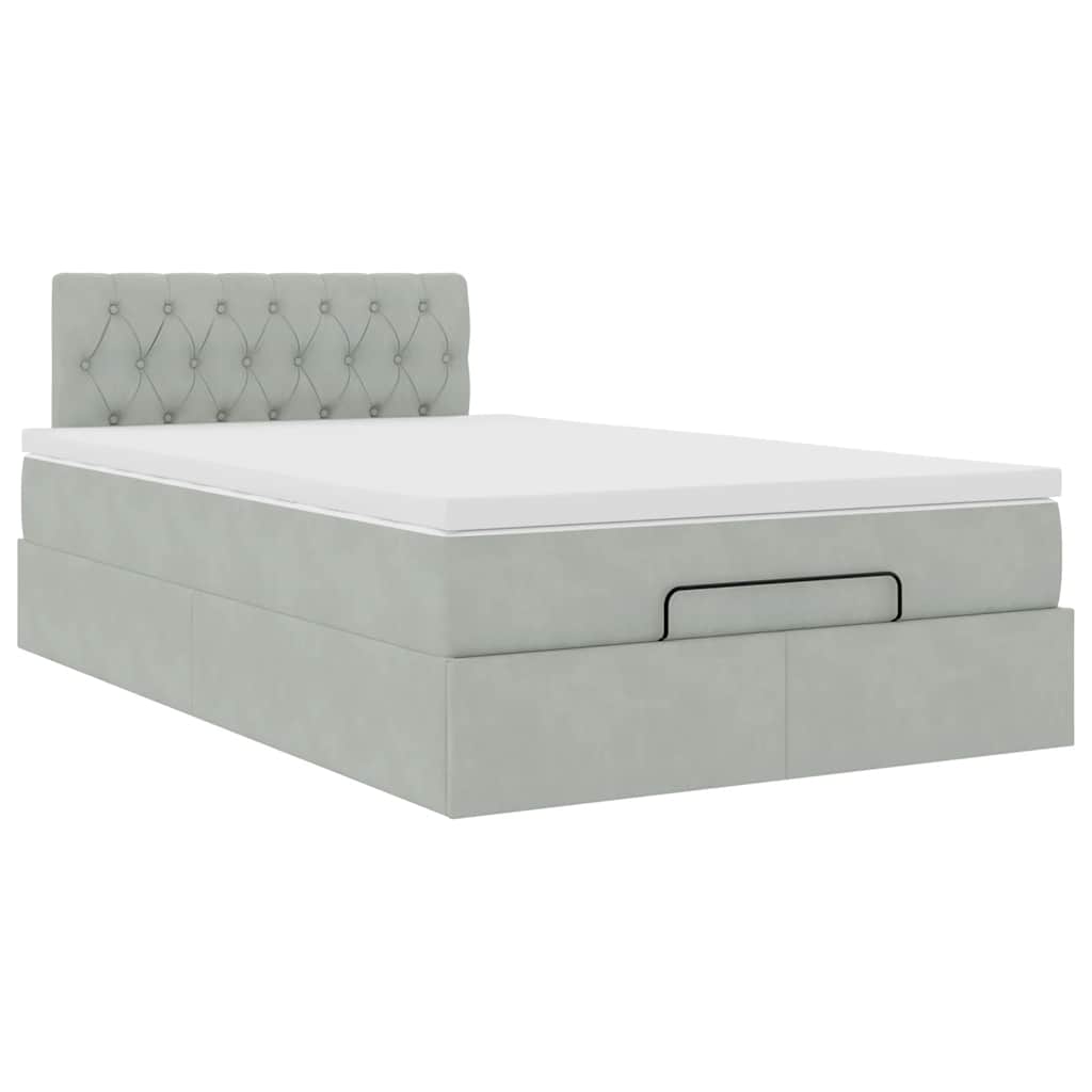 Ottomanische Bett mit Matratze Hellgrau 120x190 cm Samt
