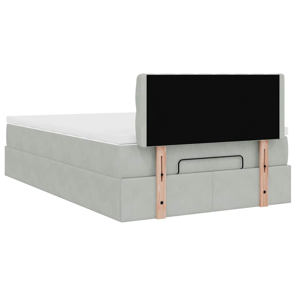 Lit ottoman avec matelas gris clair 120x200 cm velours
