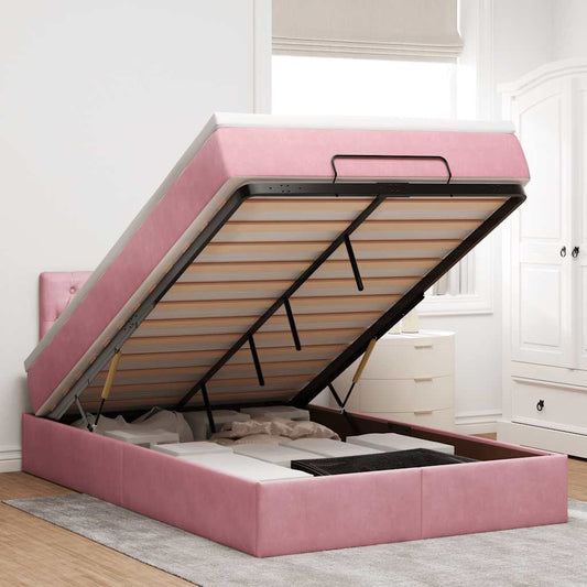 Ottoman-Bett mit Matratze Rosa 120x200 cm Samt