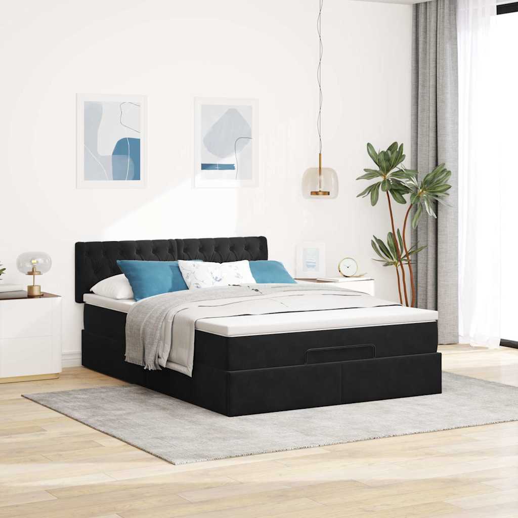 Ottoman-Bett mit Matratze Schwarz 140x190 cm Samt