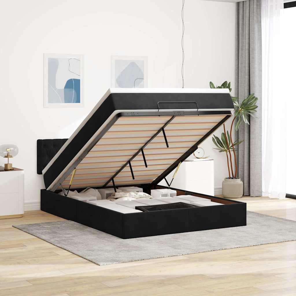 Ottoman-Bett mit Matratze Schwarz 140x190 cm Samt