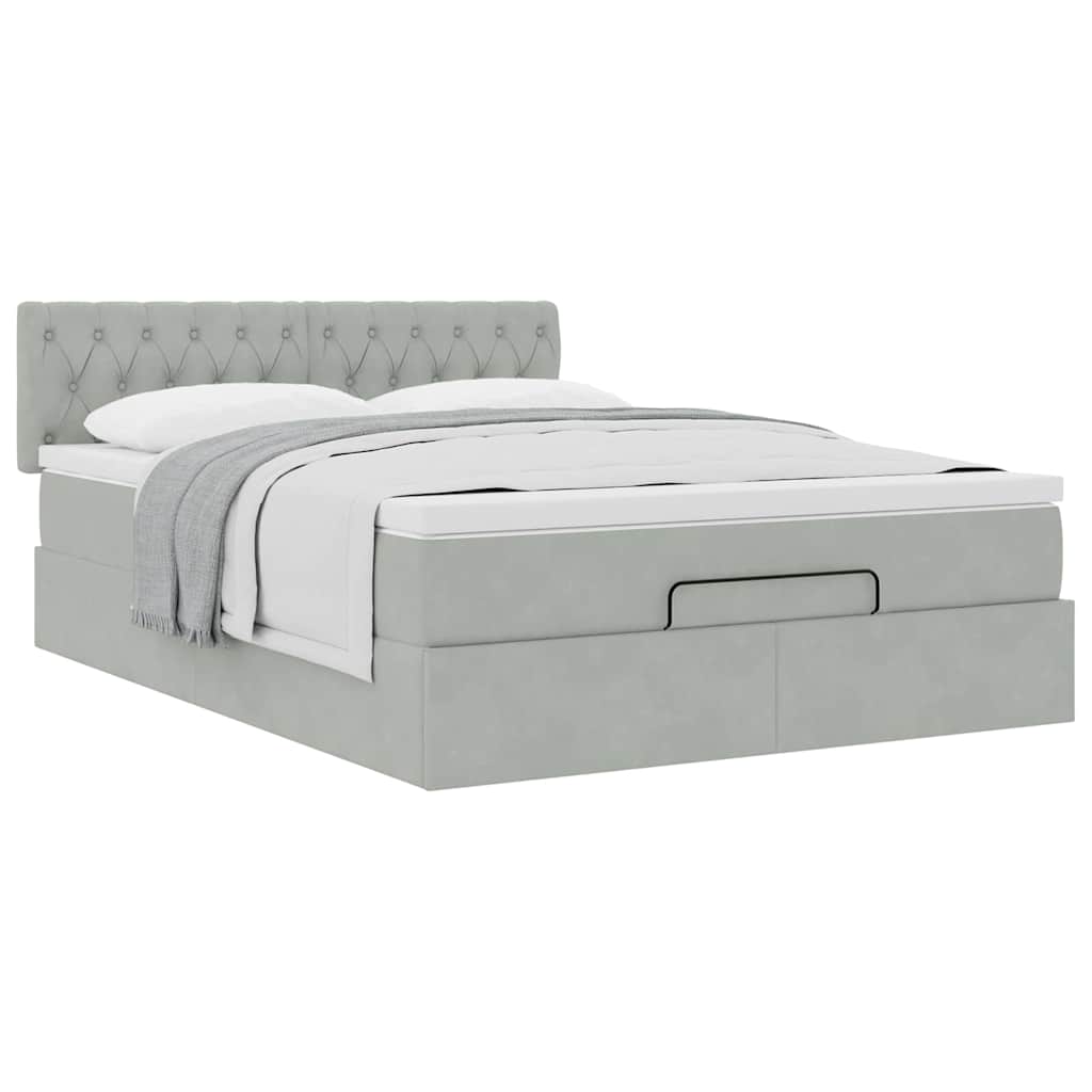 Lit ottoman avec matelas gris clair 140x200 cm velours