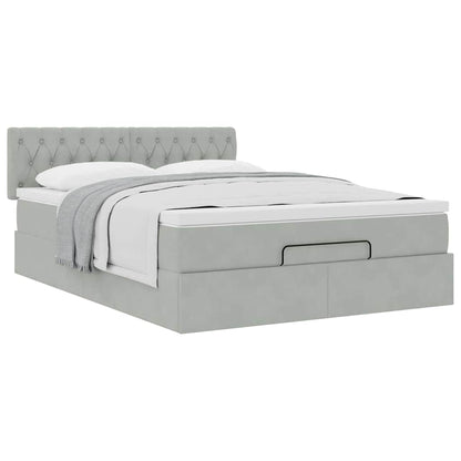 Ottoman-Bett mit Matratze Hellgrau 140x200 cm Samt