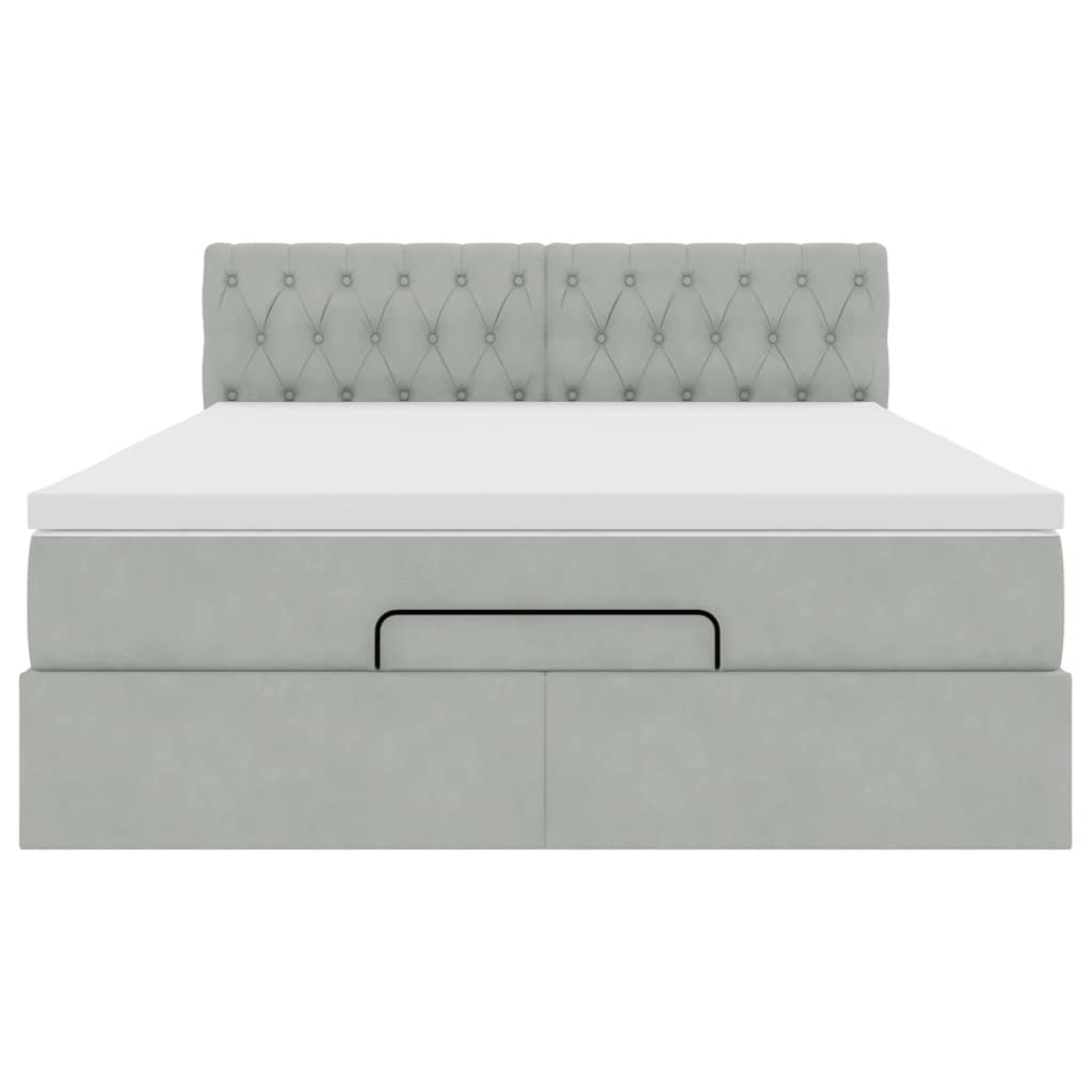 Ottoman-Bett mit Matratze Hellgrau 140x200 cm Samt