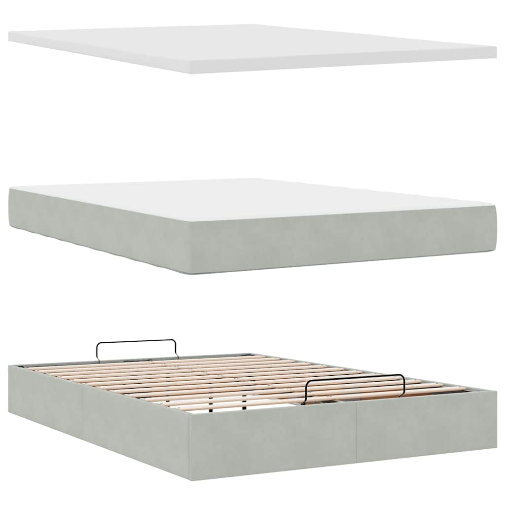Lit ottoman avec matelas gris clair 140x200 cm velours