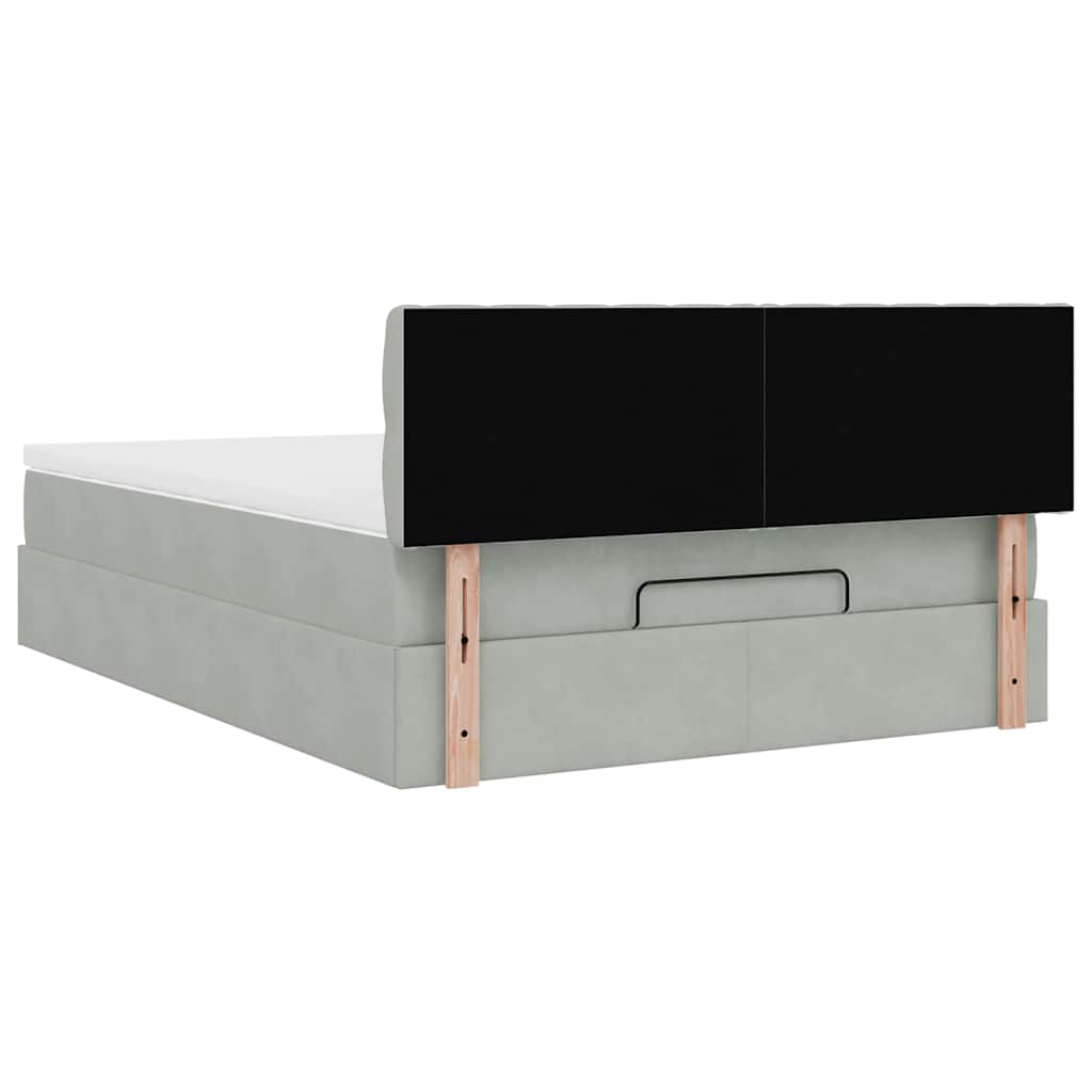 Lit ottoman avec matelas gris clair 140x200 cm velours