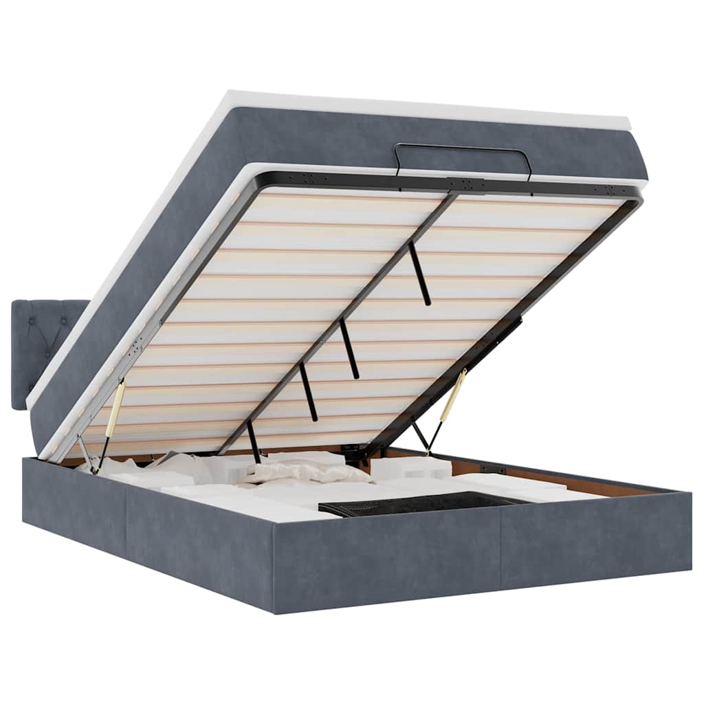 Lit ottoman avec matelas en velours gris foncé 140x200 cm