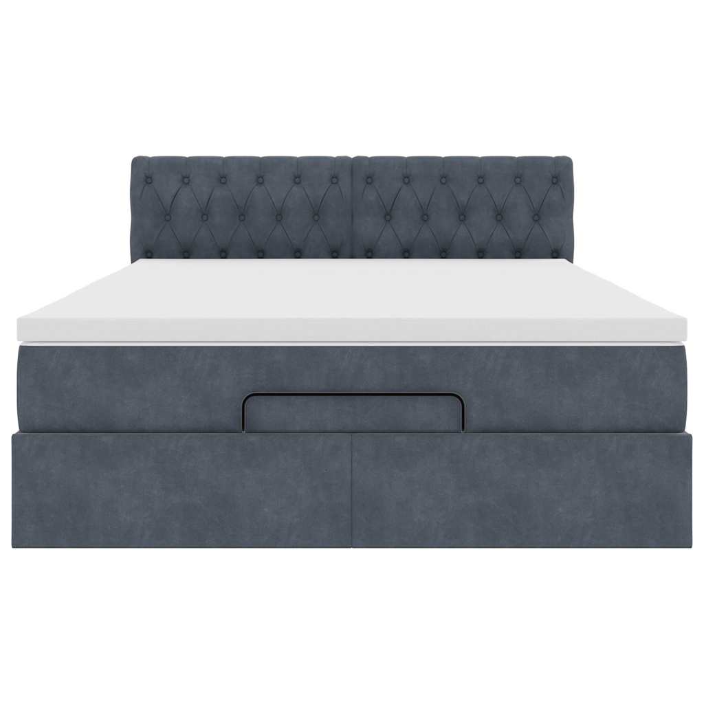 Lit ottoman avec matelas en velours gris foncé 140x200 cm