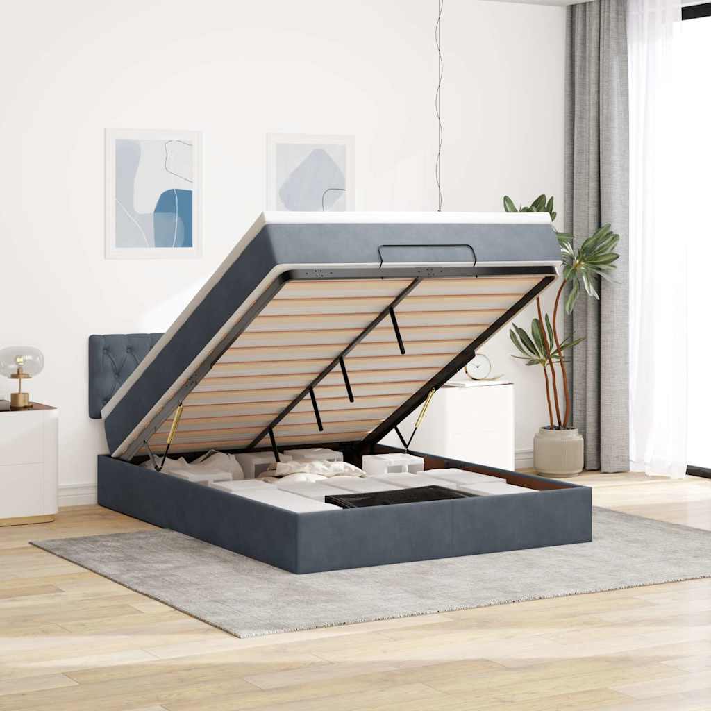 Ottoman-Bett mit Matratze Dunkelgrau 140x200 cm Samt