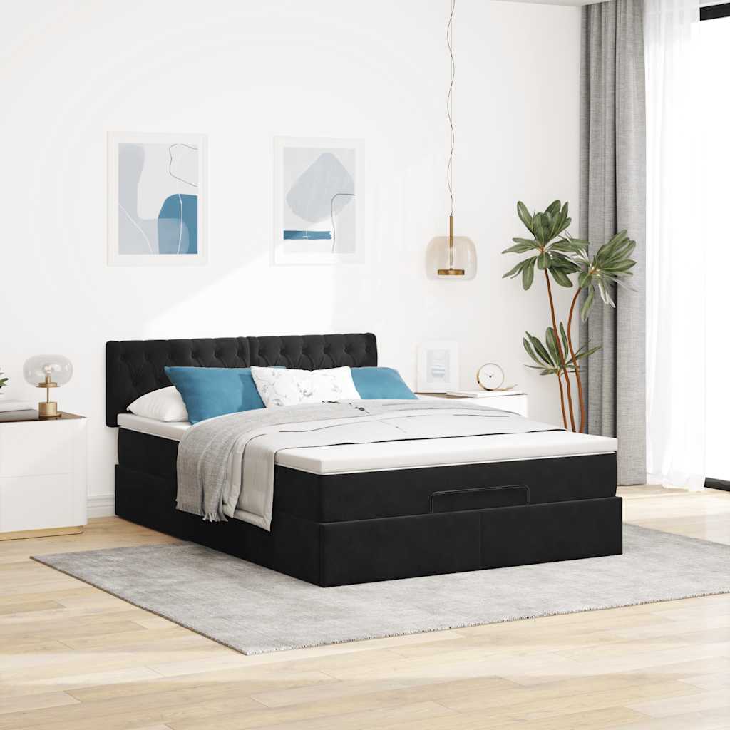 Ottoman-Bett mit Matratze Schwarz 140x200 cm Samt