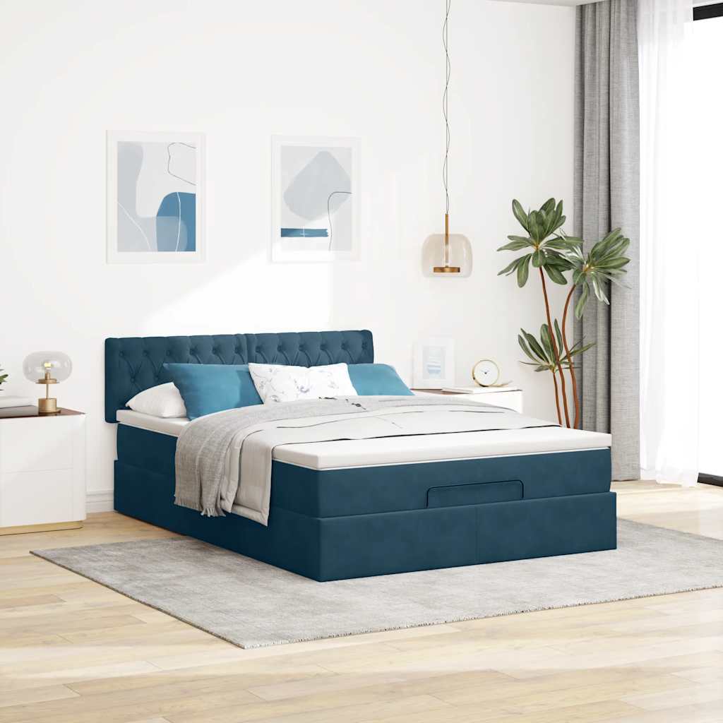 Ottoman-Bett mit Matratze Dunkelblau 140x200 cm Samt
