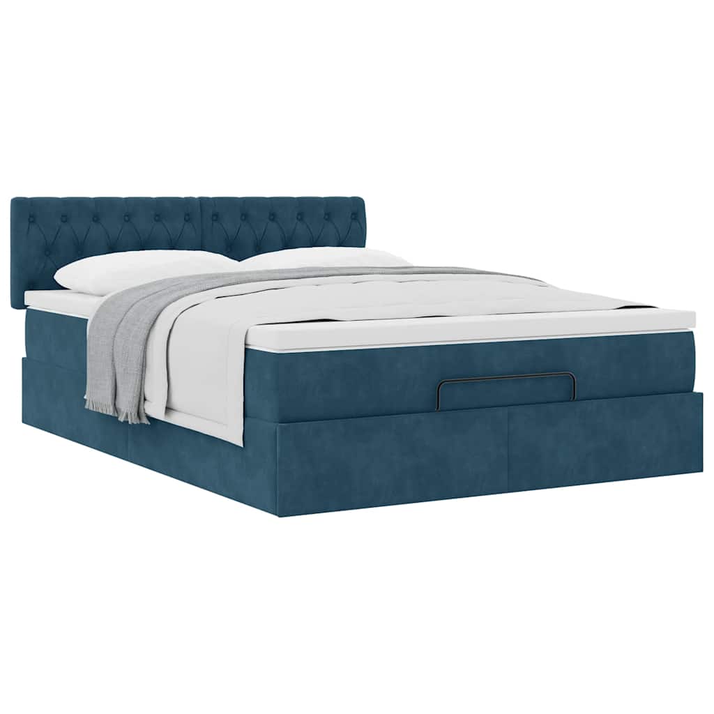 Ottoman-Bett mit Matratze Dunkelblau 140x200 cm Samt