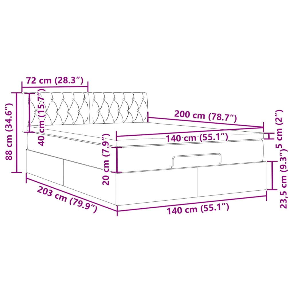 Ottoman-Bett mit Matratze Rosa 140x200 cm Samt