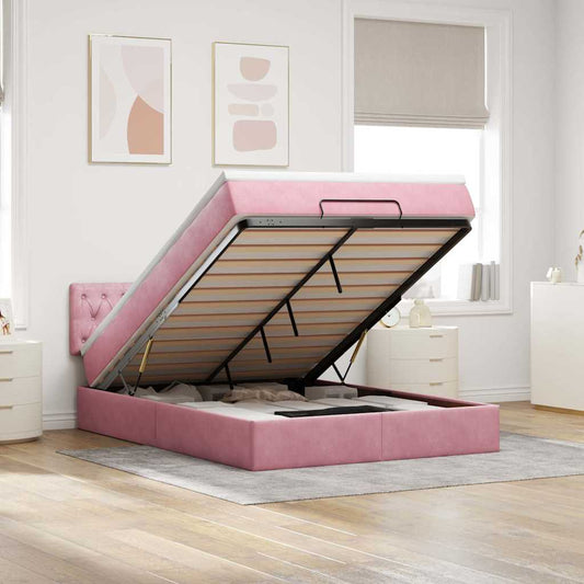 Ottoman-Bett mit Matratze Rosa 140x200 cm Samt