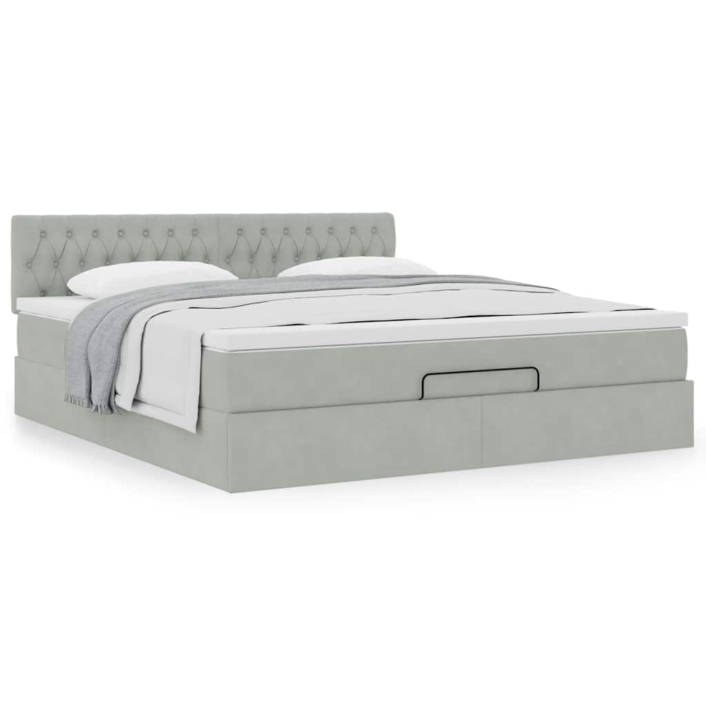 Ottoman-Bett mit Matratze Hellgrau 160x200 cm Samt