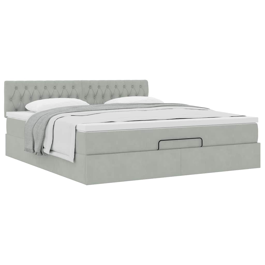 Ottoman-Bett mit Matratze Hellgrau 160x200 cm Samt