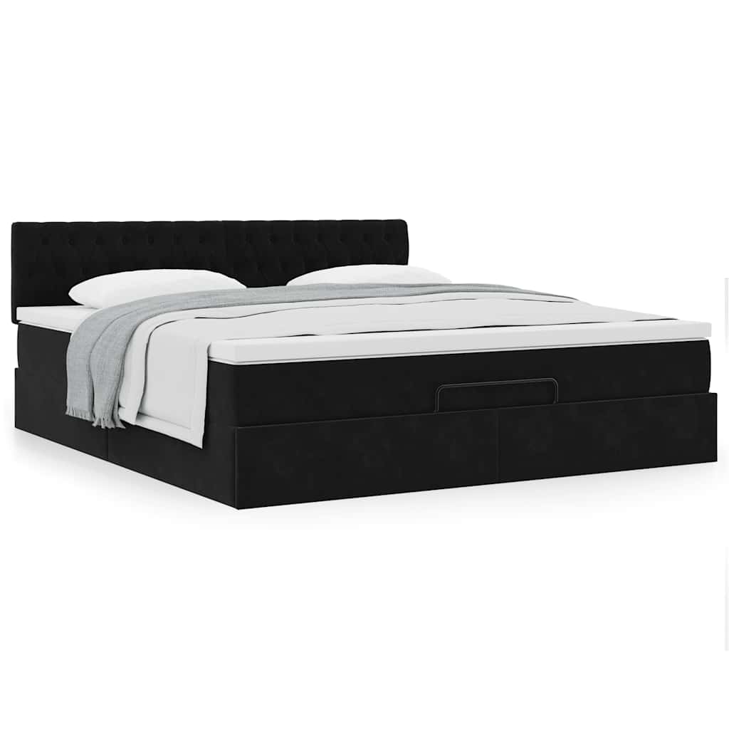 Ottoman-Bett mit Matratze Schwarz 160x200 cm Samt