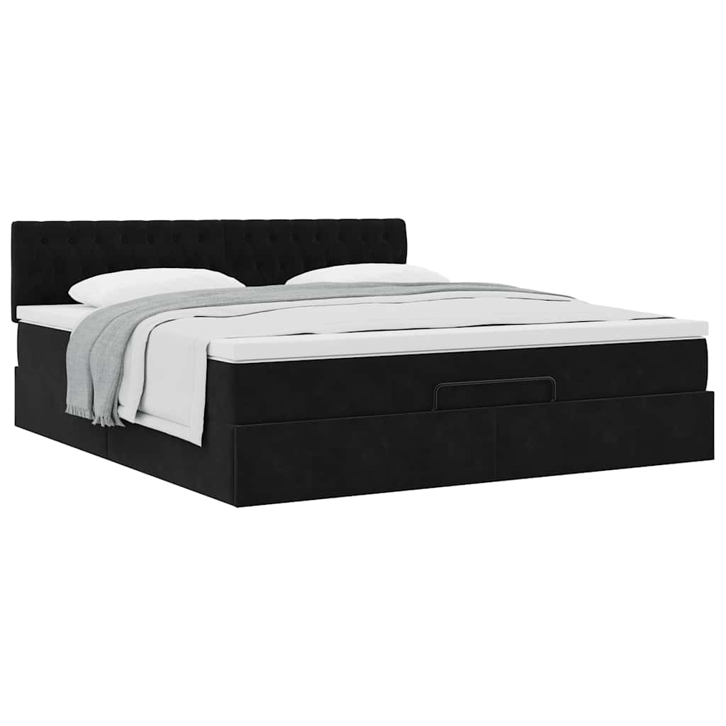 Ottoman-Bett mit Matratze Schwarz 160x200 cm Samt