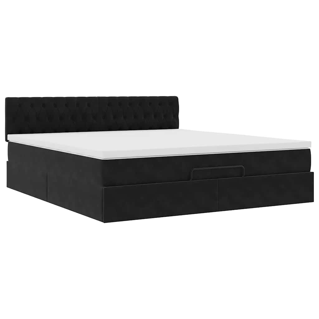 Ottoman-Bett mit Matratze Schwarz 160x200 cm Samt