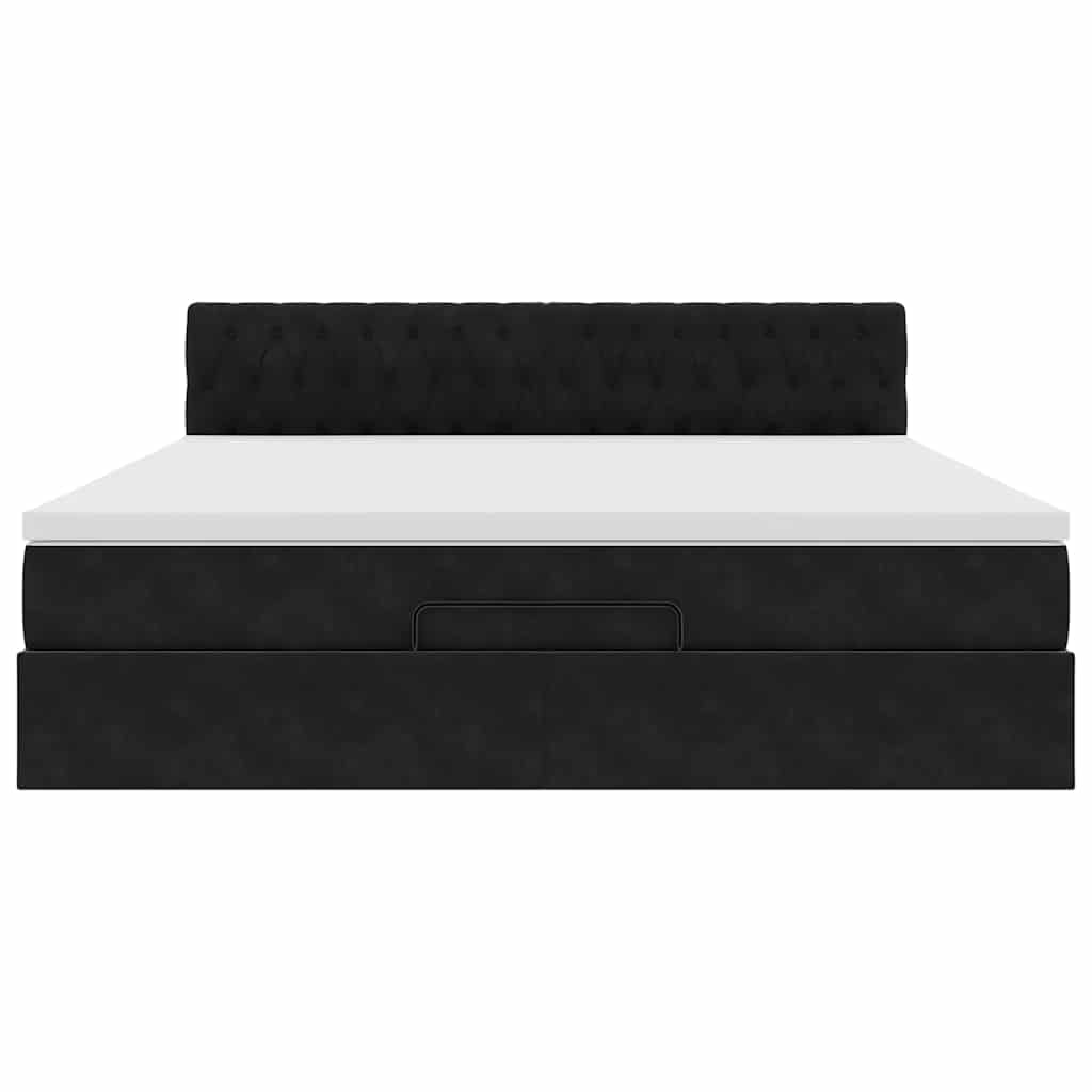 Ottoman-Bett mit Matratze Schwarz 160x200 cm Samt