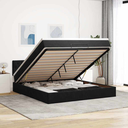 Ottoman-Bett mit Matratze Schwarz 160x200 cm Samt