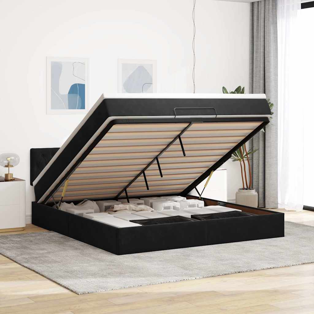 Ottoman-Bett mit Matratze Schwarz 160x200 cm Samt