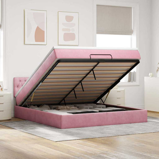Ottoman-Bett mit Matratze Rosa 160x200 cm Samt