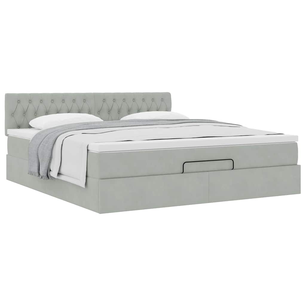Ottoman-Bett mit Matratze Hellgrau 180x200 cm Samt