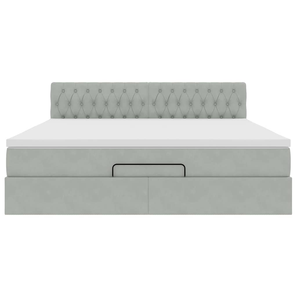 Ottoman-Bett mit Matratze Hellgrau 180x200 cm Samt