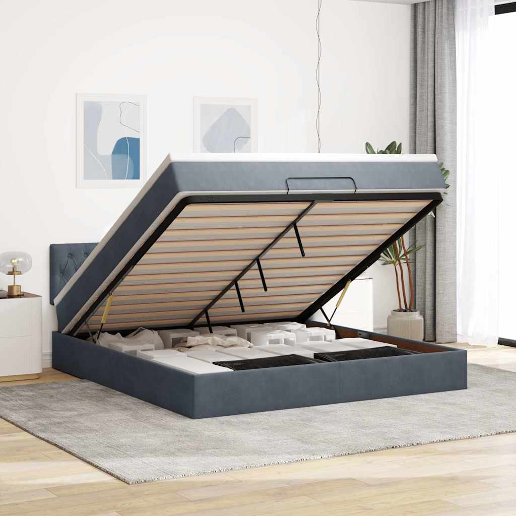 Ottoman-Bett mit Matratze Dunkelgrau 180x200 cm Samt