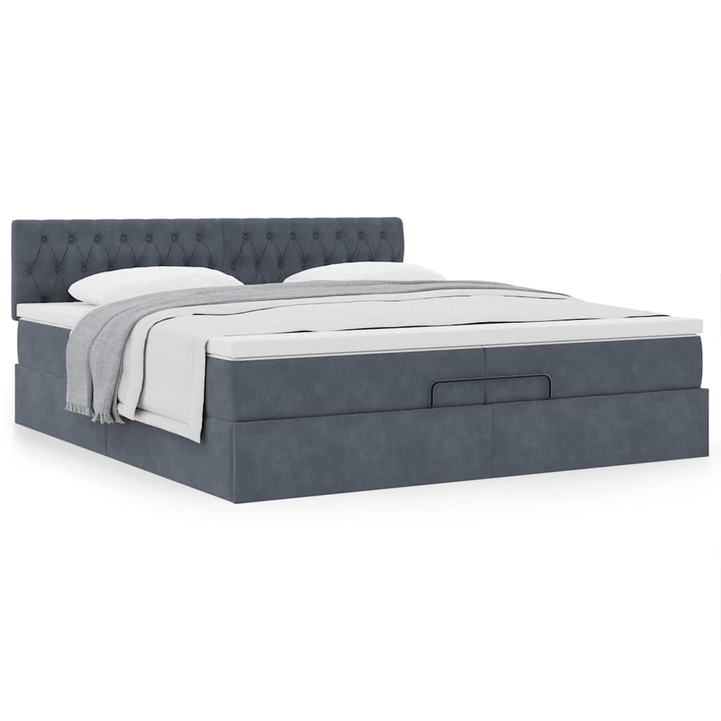 Ottoman-Bett mit Matratze Dunkelgrau 200x200 cm Samt