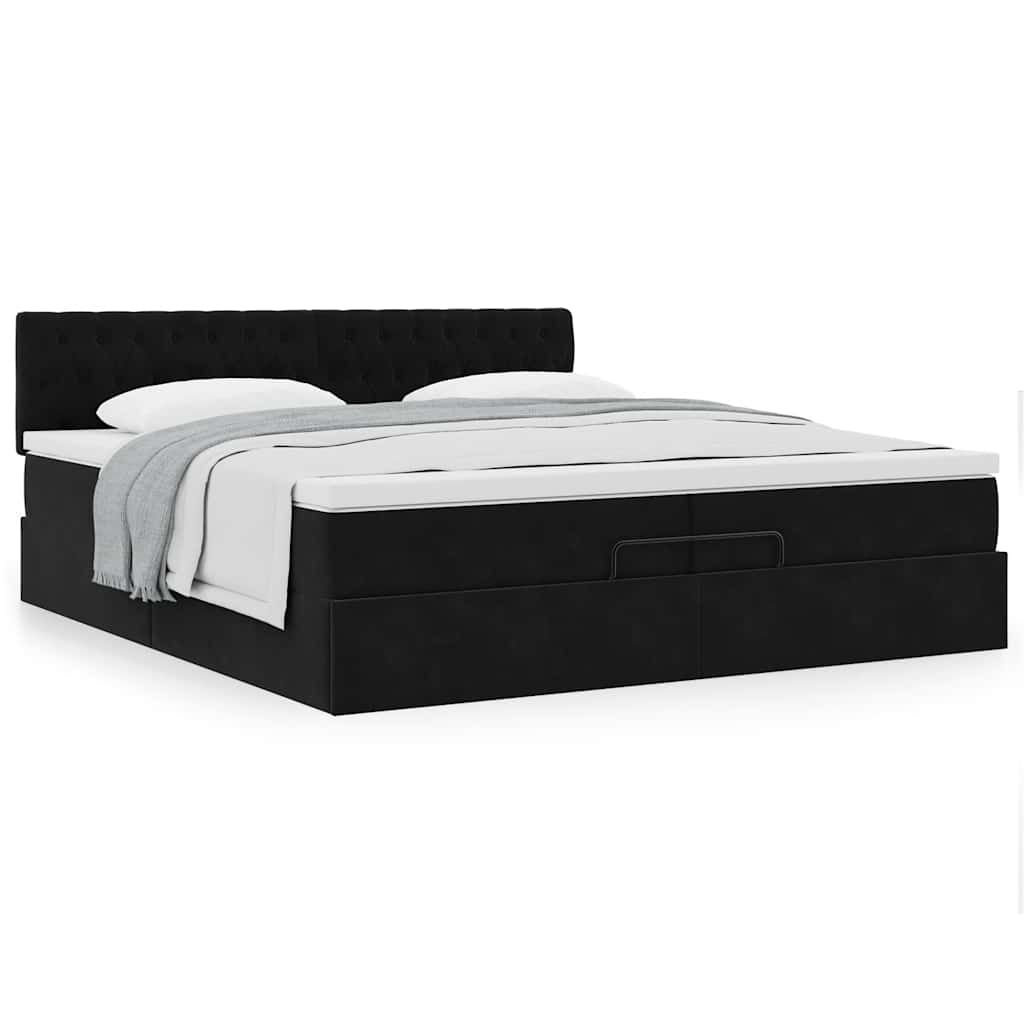 Ottoman-Bett mit Matratze Schwarz 200x200 cm Samt