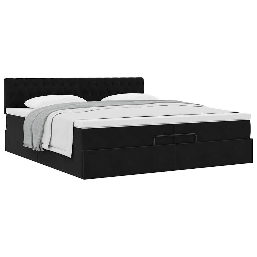 Ottoman-Bett mit Matratze Schwarz 200x200 cm Samt