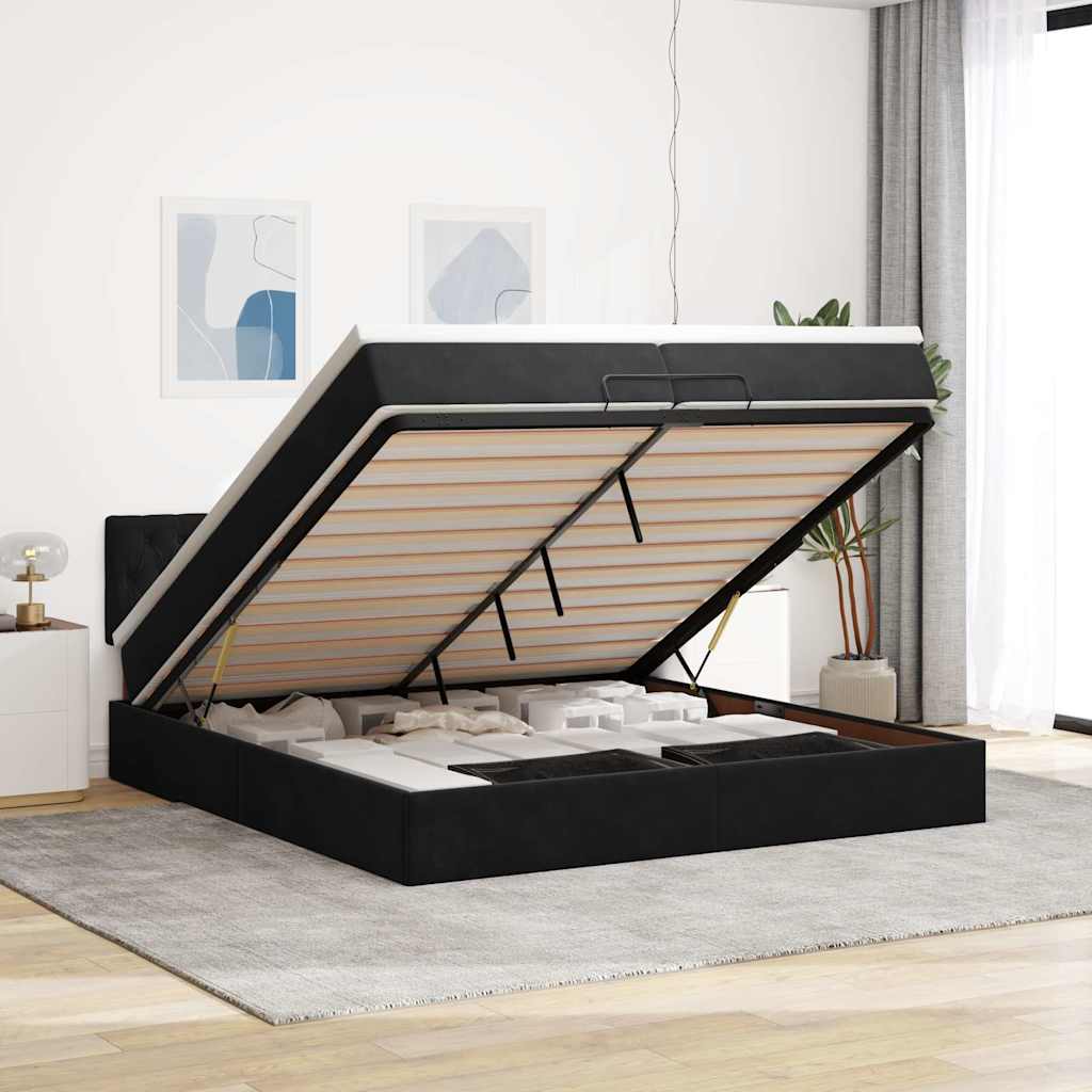 Ottoman-Bett mit Matratze Schwarz 200x200 cm Samt