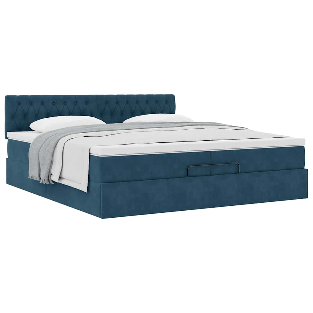 Ottoman-Bett mit Matratze Dunkelblau 200x200 cm Samt
