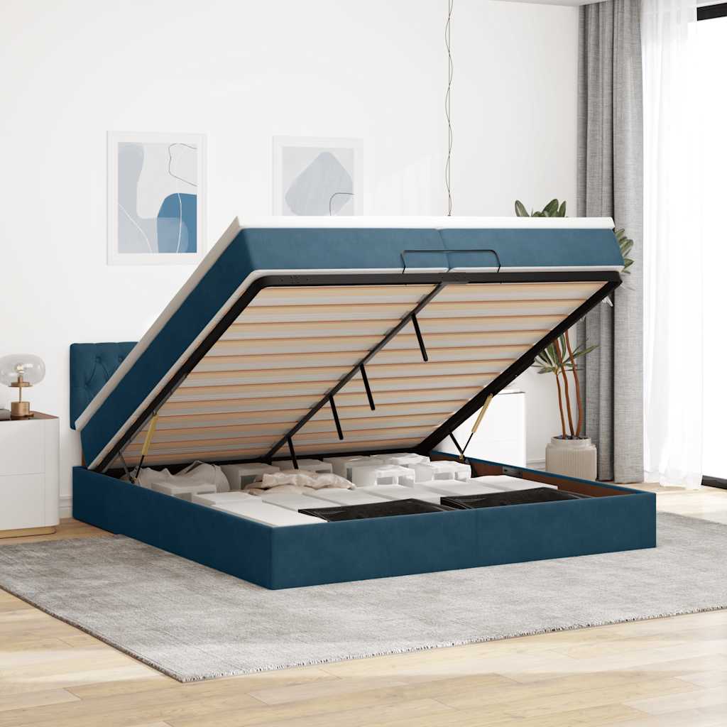 Ottoman-Bett mit Matratze Dunkelblau 200x200 cm Samt