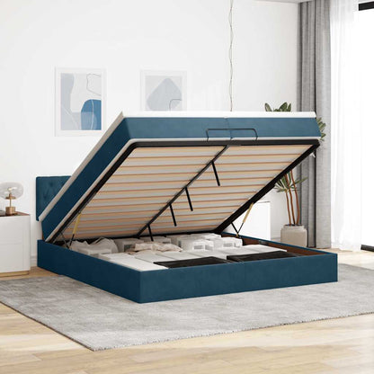 Ottoman-Bett mit Matratze Dunkelblau 200x200 cm Samt