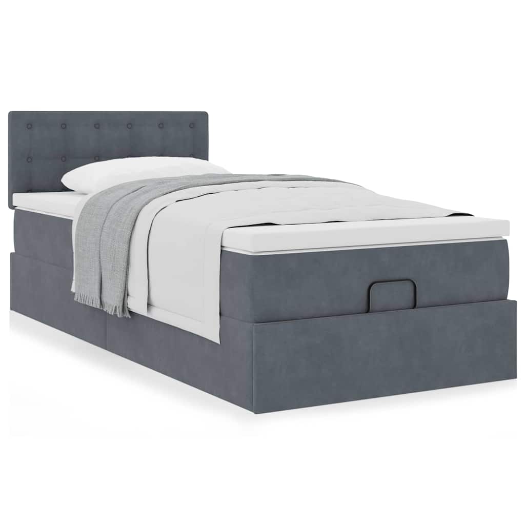 Lit ottoman avec matelas en velours gris foncé 80x200 cm
