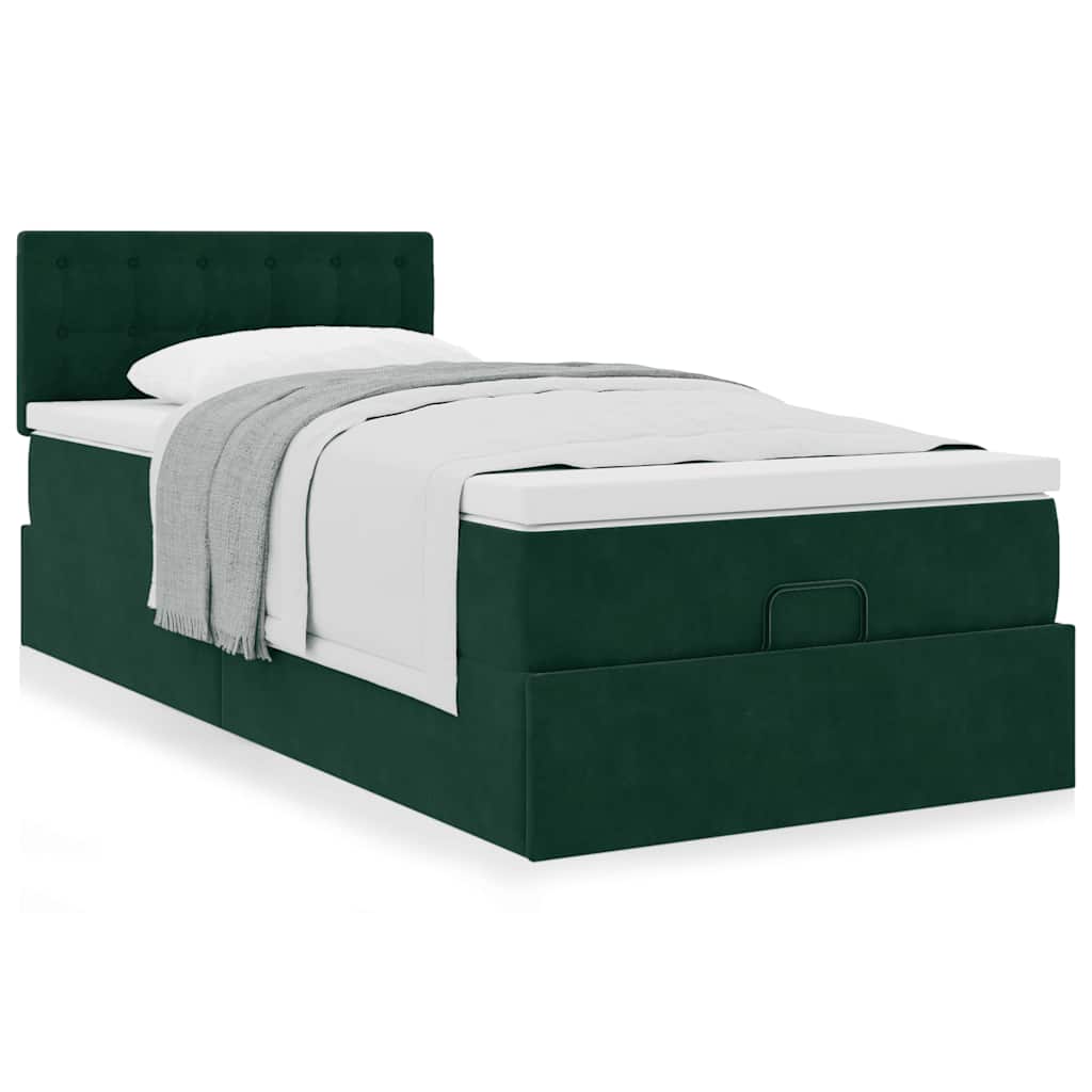 Ottoman-Bett mit Matratze Dunkelgrün 80x200 cm Samt
