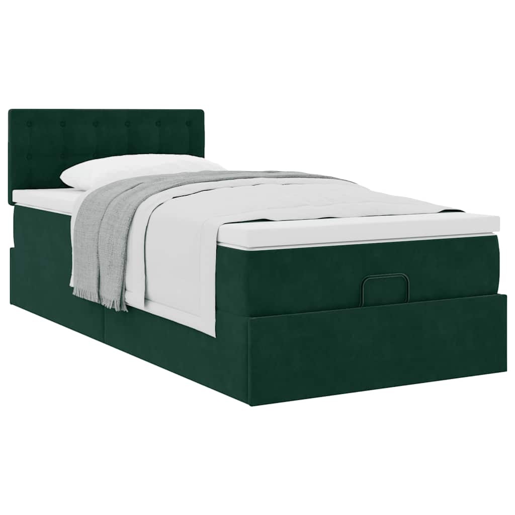 Ottoman-Bett mit Matratze Dunkelgrün 80x200 cm Samt