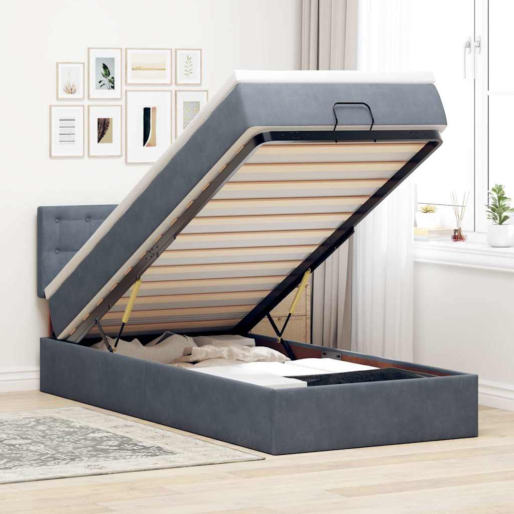 Ottoman-Bett mit Matratze Dunkelgrau 90x190 cm Samt