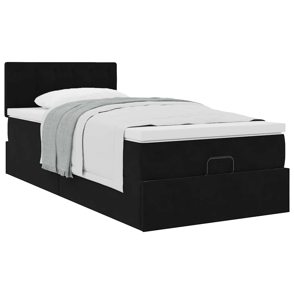 Ottoman-Bett mit Matratze Schwarz 90x190 cm Samt