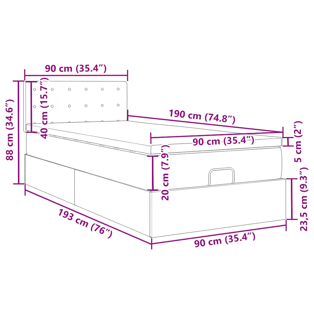 Ottoman-Bett mit Matratze Dunkelgrün 90x190 cm Samt