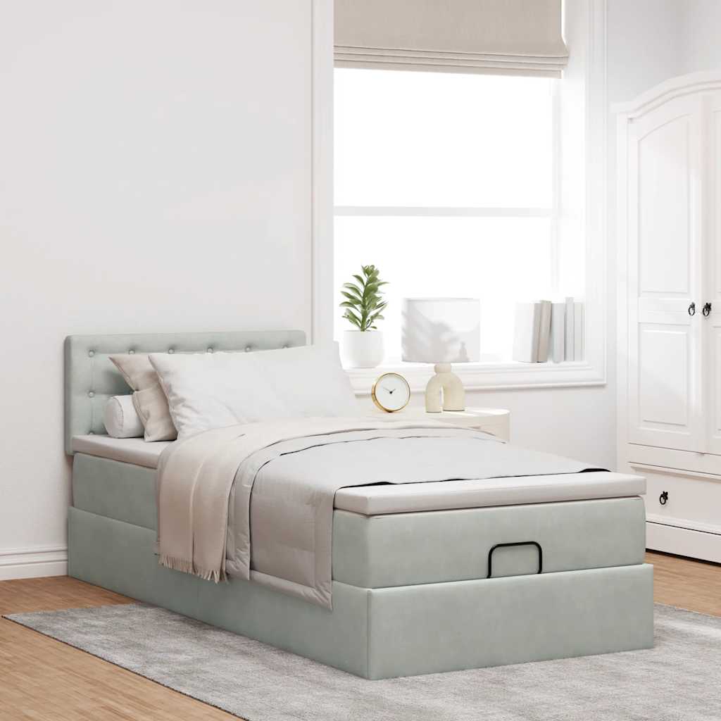 Ottoman-Bett mit Matratze Hellgrau 90x200 cm Samt