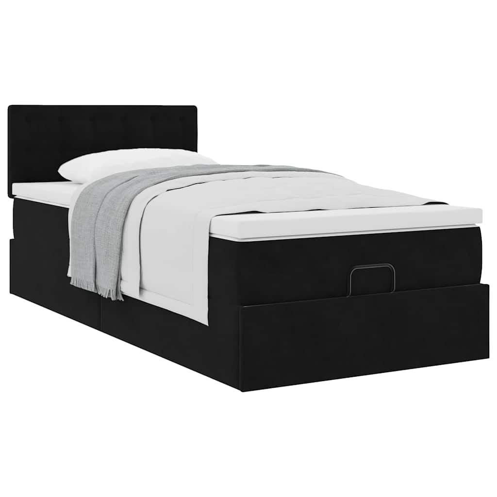 Ottoman-Bett mit Matratze Schwarz 90x200 cm Samt